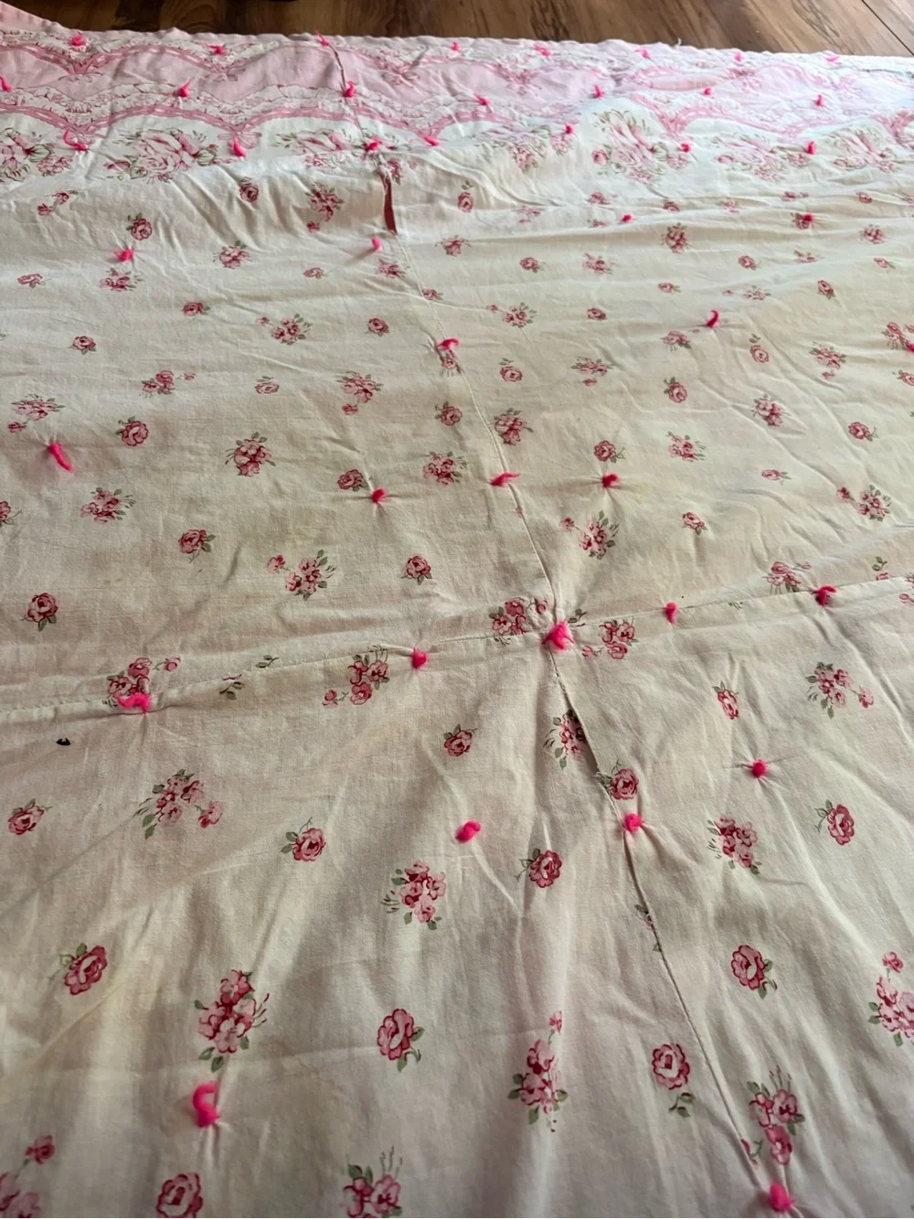 Vintage 40s/50s love shack fancy style Floral Pink Quilted Bedding handmade